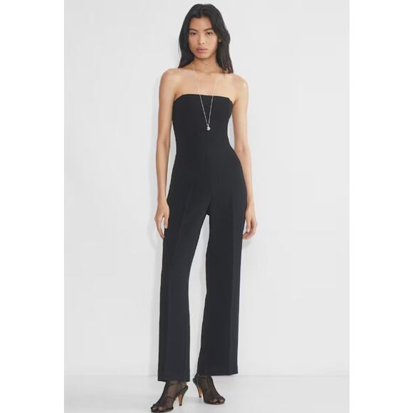 Aritzia Wilfred Endless Strapless Wide Leg Jumpsuit Smocked Crepe, Black - Picture 1 of 12
